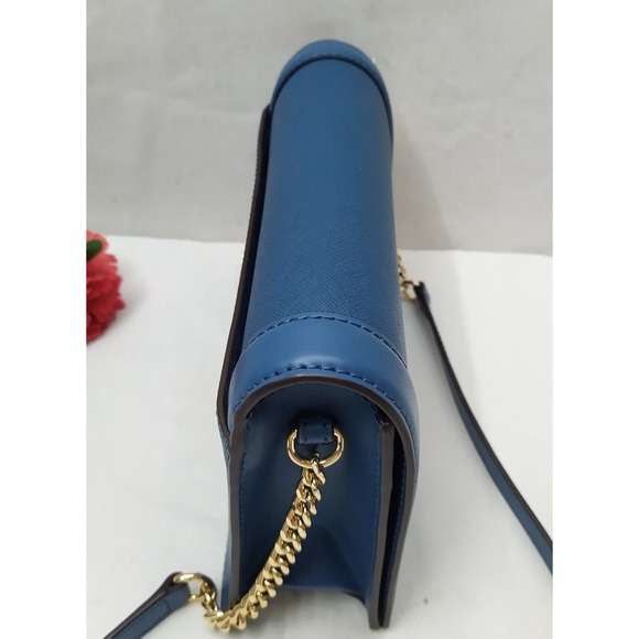 Michael Kors Jet Set Blue Leather Flap Closure Chain Strap Crossbody Bag - Picture 7 of 16